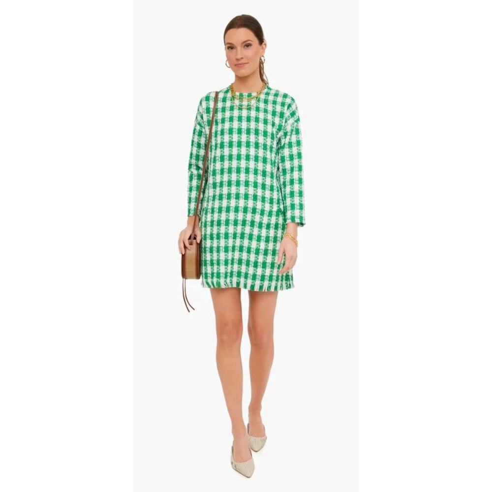 Tuckernuck Emerald Green Georgette Tweed Shift Mini Dress Garden Party Golf Chic